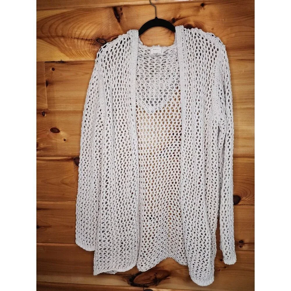 Artelier Nicole Miller Tan Size XL Open Knit Open-Front Hooded Cardigan - Picture 8 of 8